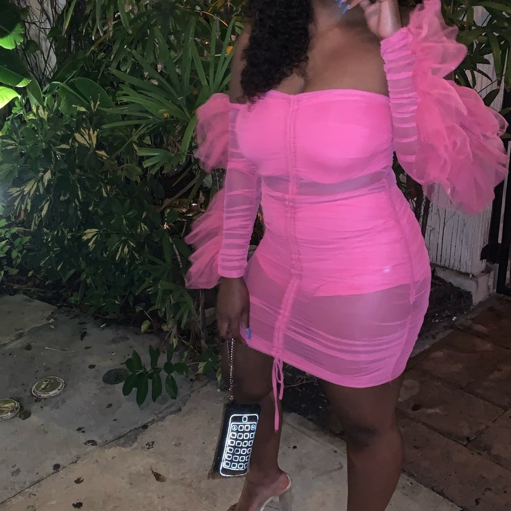 Pink Flamingo Off The Shoulder Ruffle Dress